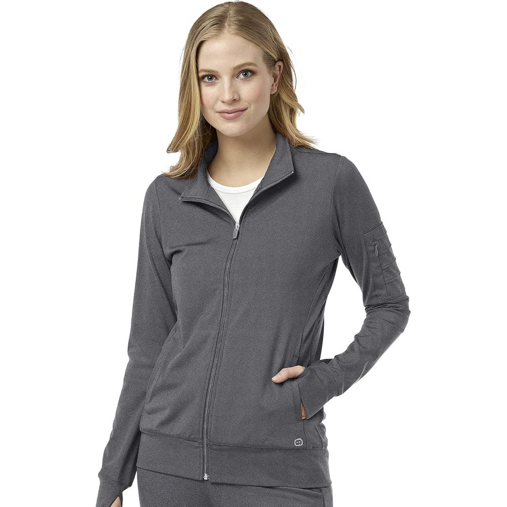 WonderWink womens Women’s Moto Scrub Jacket(Pewter Heather)