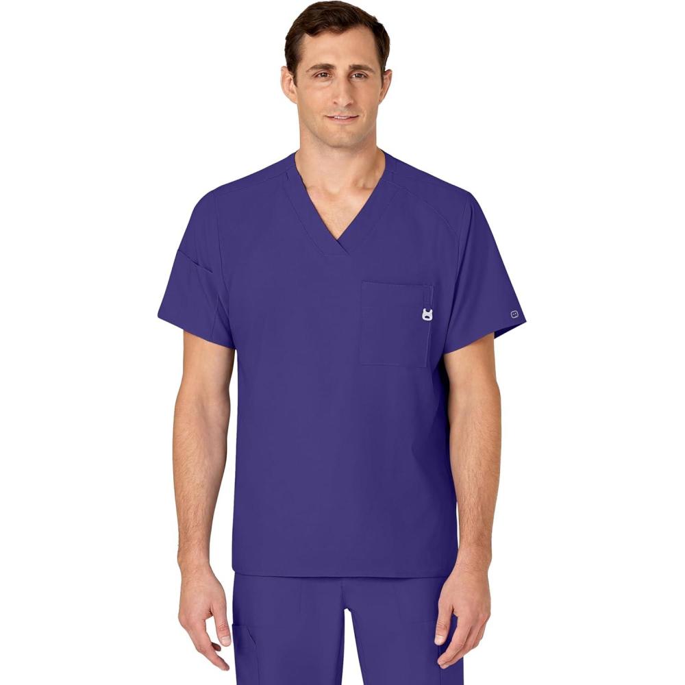 WINK Scrubs for Men, W123, V-Neck Tops with 6 Pockets(Grape)