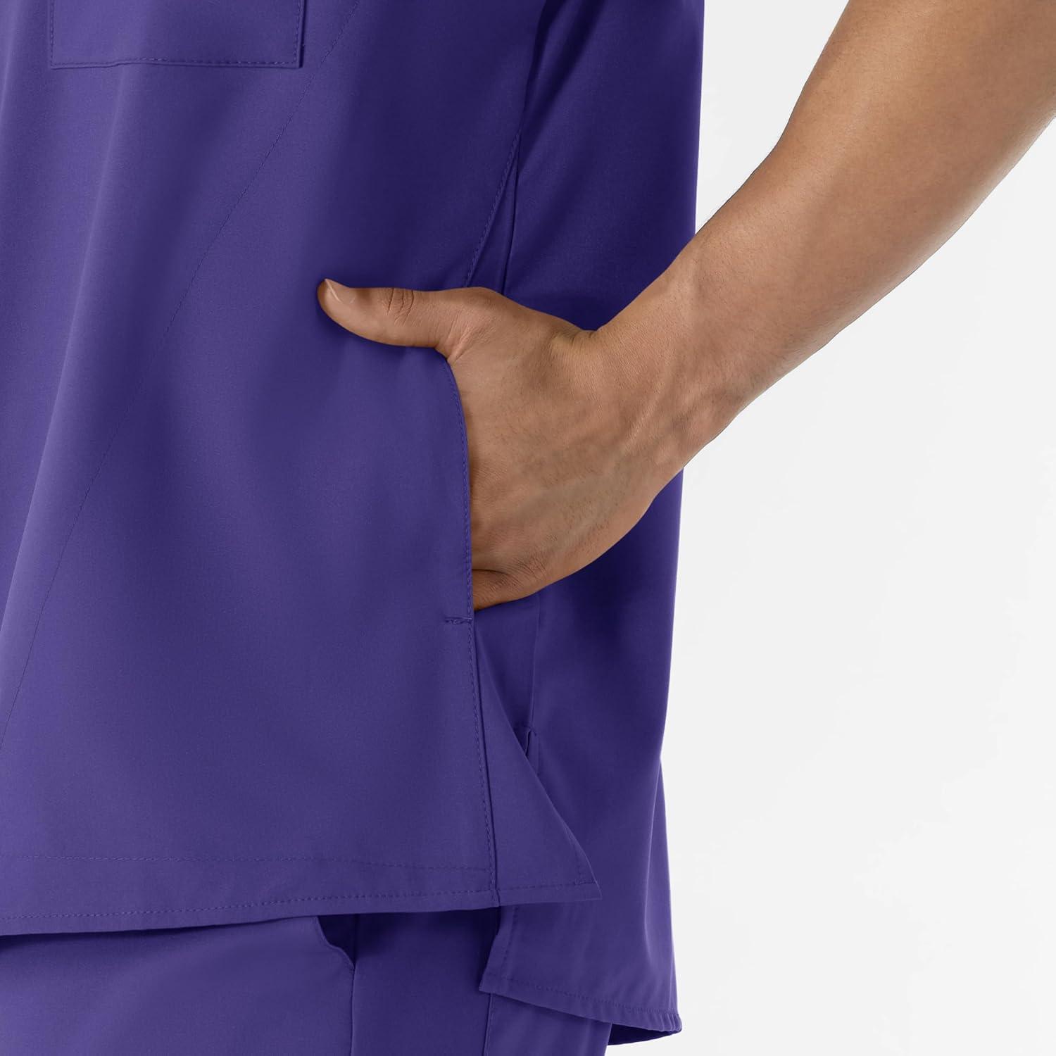 WINK Scrubs for Men, W123, V-Neck Tops with 6 Pockets(Grape)