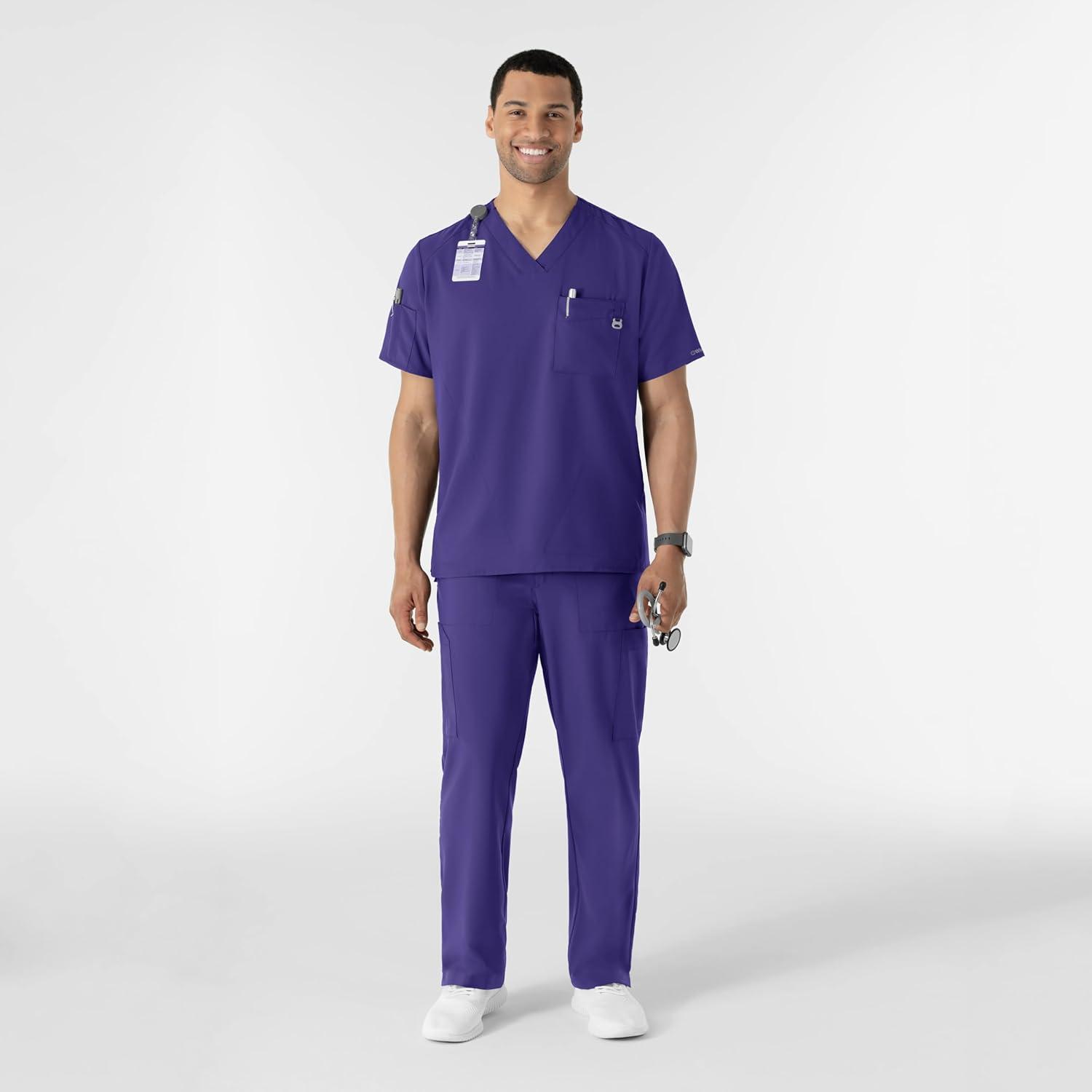 WINK Scrubs for Men, W123, V-Neck Tops with 6 Pockets(Grape)