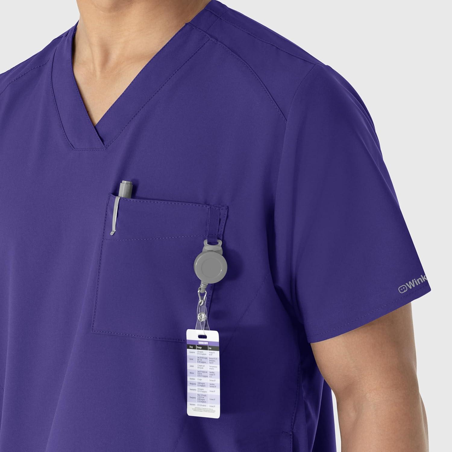 WINK Scrubs for Men, W123, V-Neck Tops with 6 Pockets(Grape)