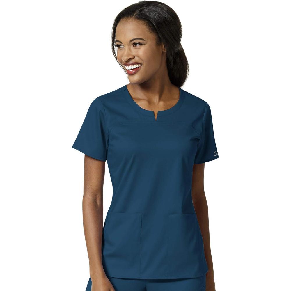 WonderWink Womens Women’s 4 Pocket Notch Neck Scrub Top(Caribbean Blue)