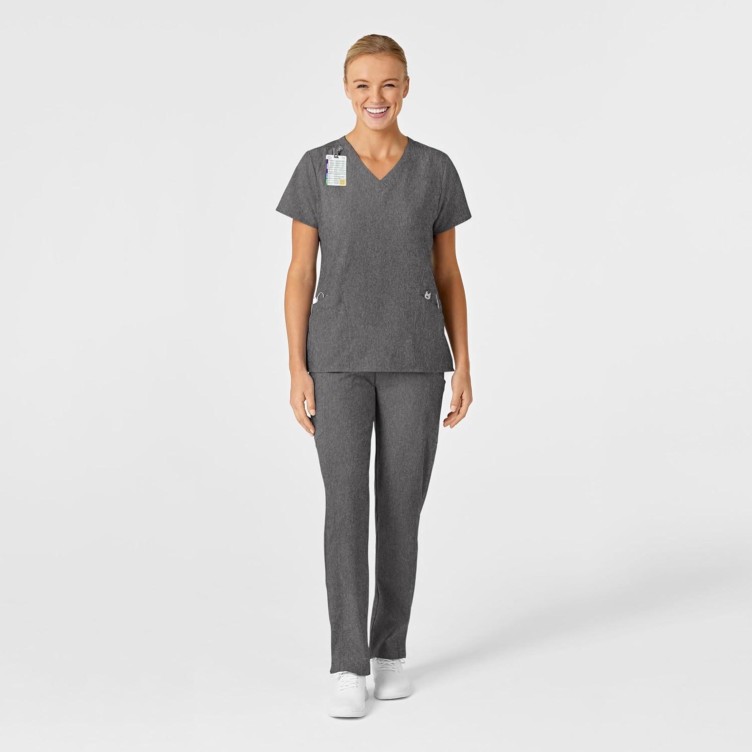 Wink Scrubs for Women, W123, Stylized Vneck Tops with 5 Pockets(Charcoal Heather)
