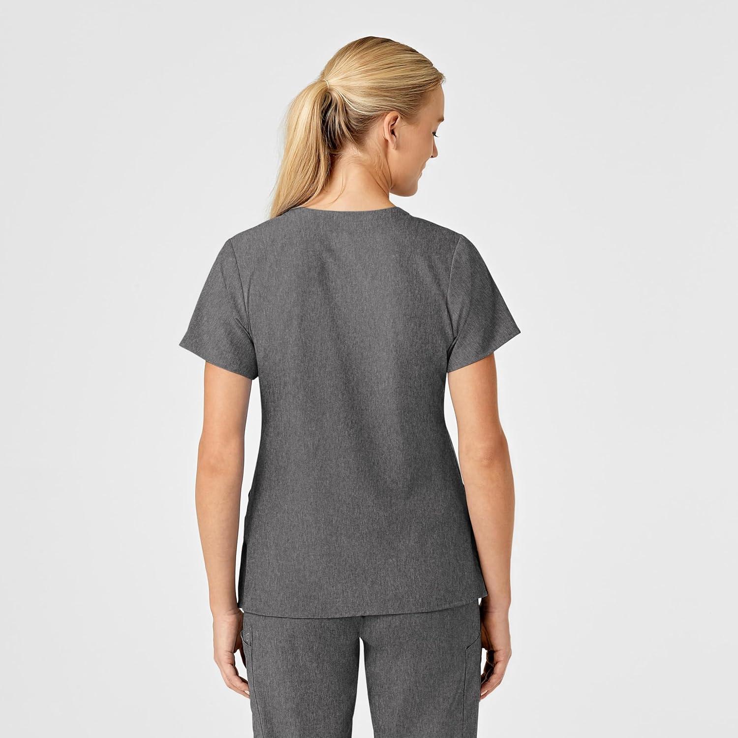 Wink Scrubs for Women, W123, Stylized Vneck Tops with 5 Pockets(Charcoal Heather)