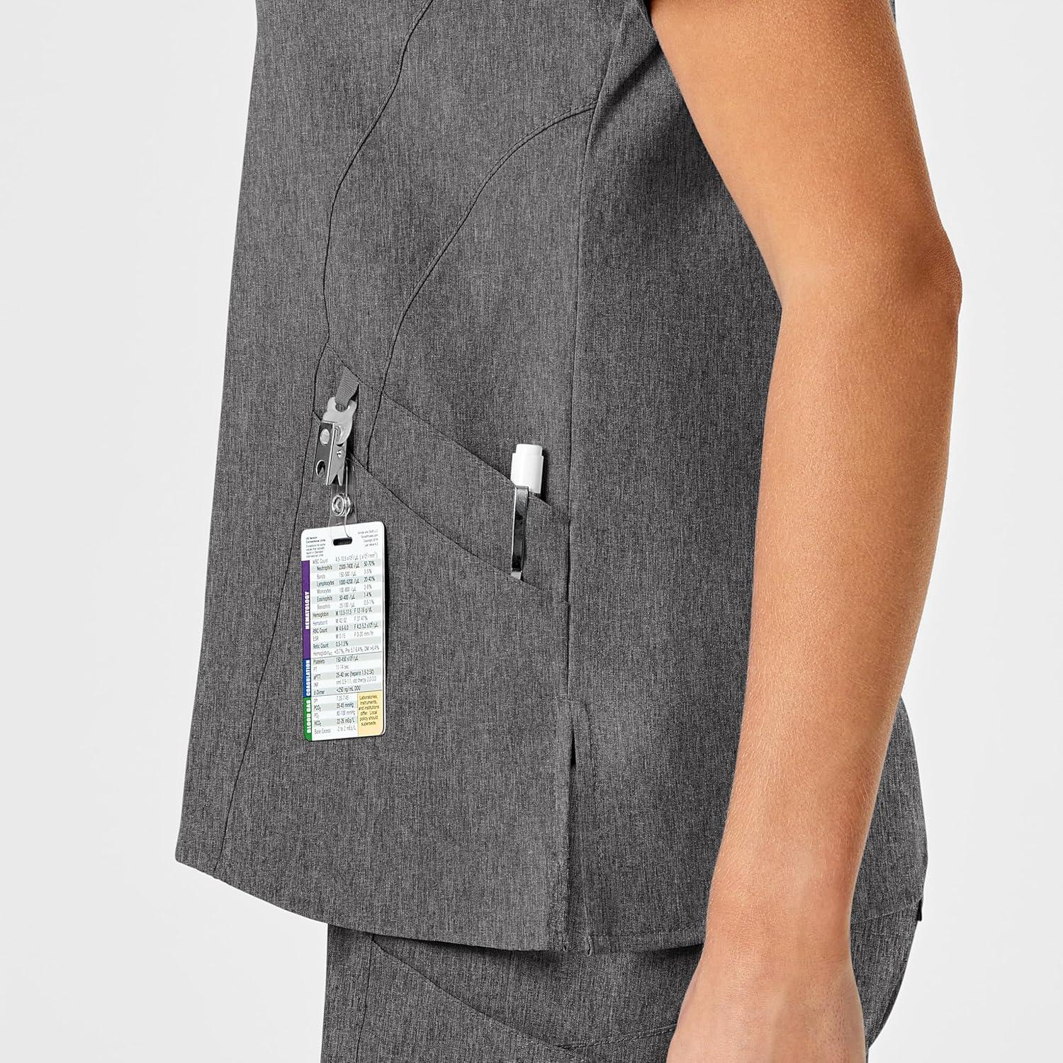 Wink Scrubs for Women, W123, Stylized Vneck Tops with 5 Pockets(Charcoal Heather)