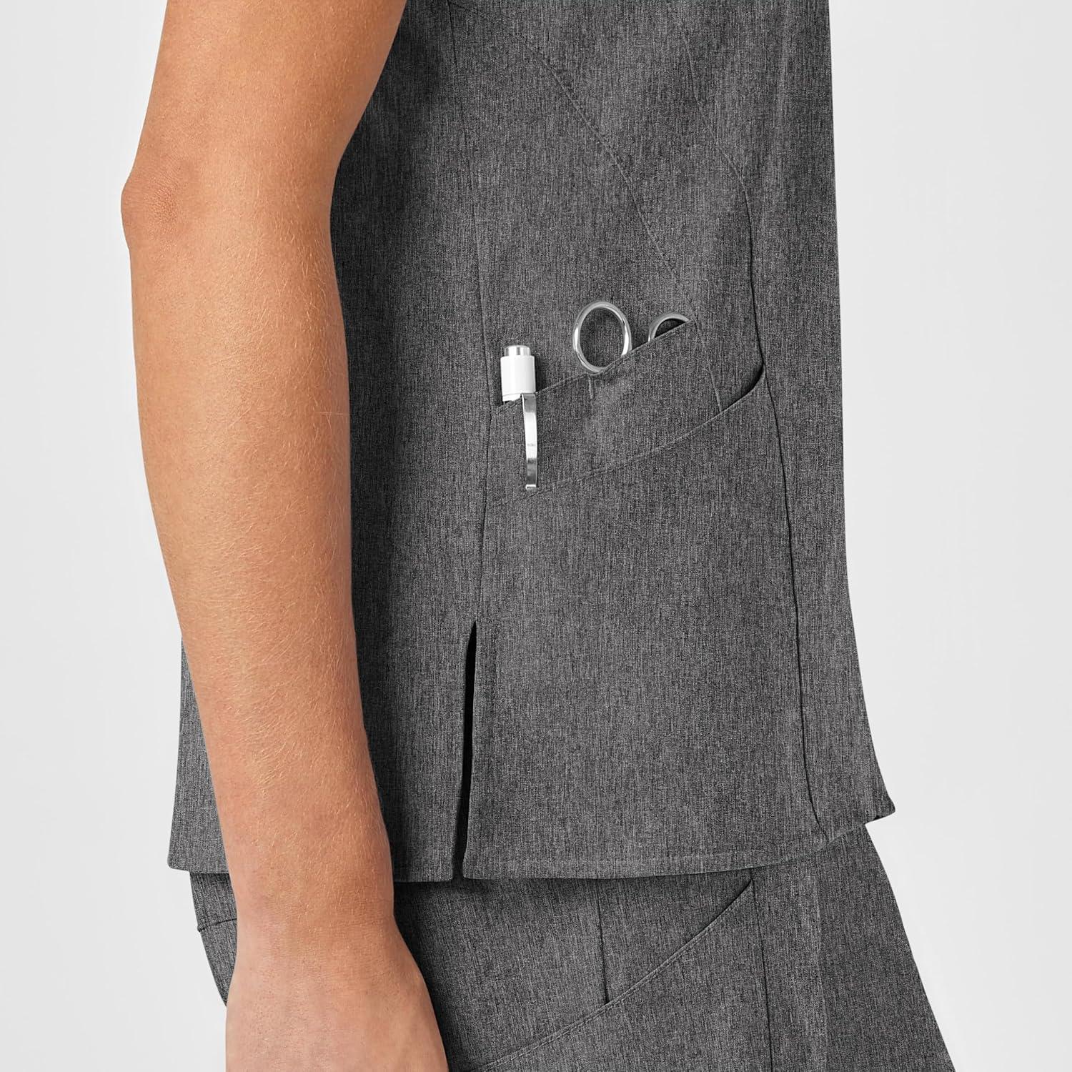 Wink Scrubs for Women, W123, Stylized Vneck Tops with 5 Pockets(Charcoal Heather)