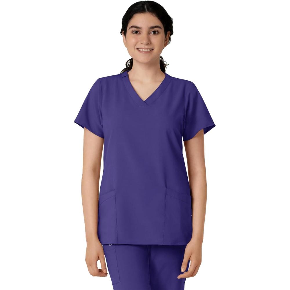 Wink Scrubs for Women, W123, Classic V-Neck Tops with 2 Pockets(Grape)