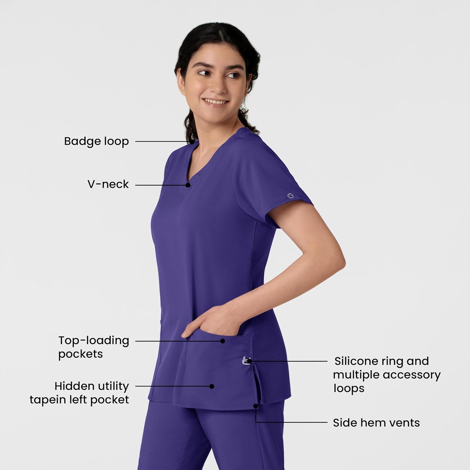 WINK W123 Women’s Basic V-Neck Scrub Top(Grape)