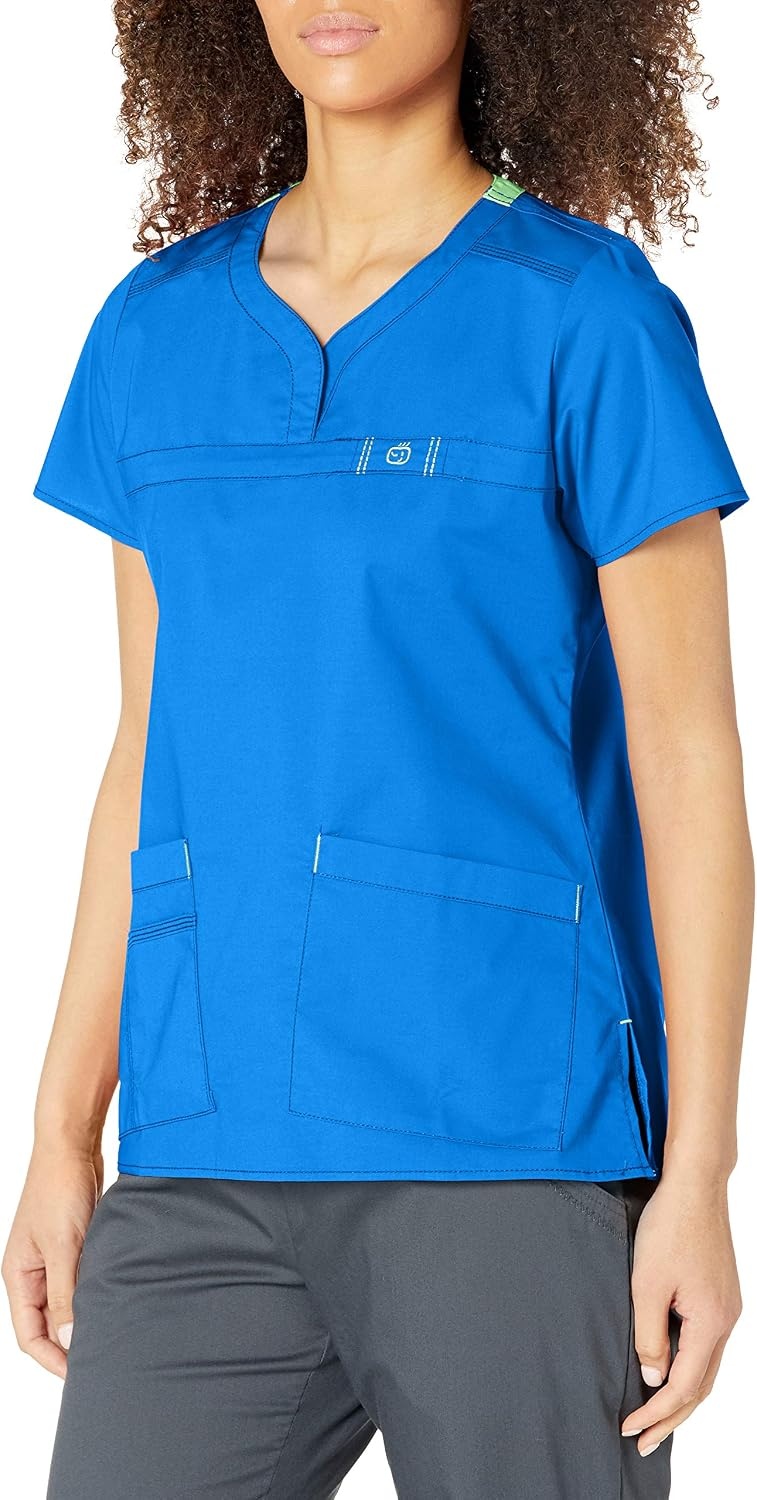 Wink WonderFLEX Patience – Women’s Curved Notch Neck Scrub Top(Royal)