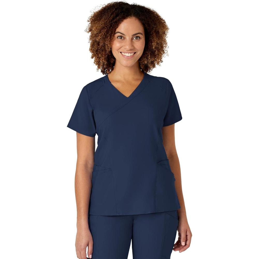 WonderWink Womens Women’s Mock Wrap Scrub Top(Navy)
