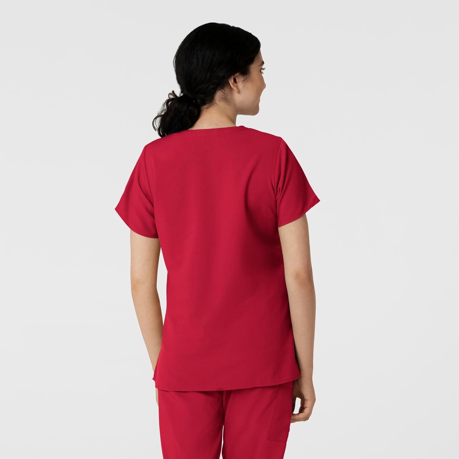 WINK W123 Women’s Basic V-Neck Scrub Top(Red)