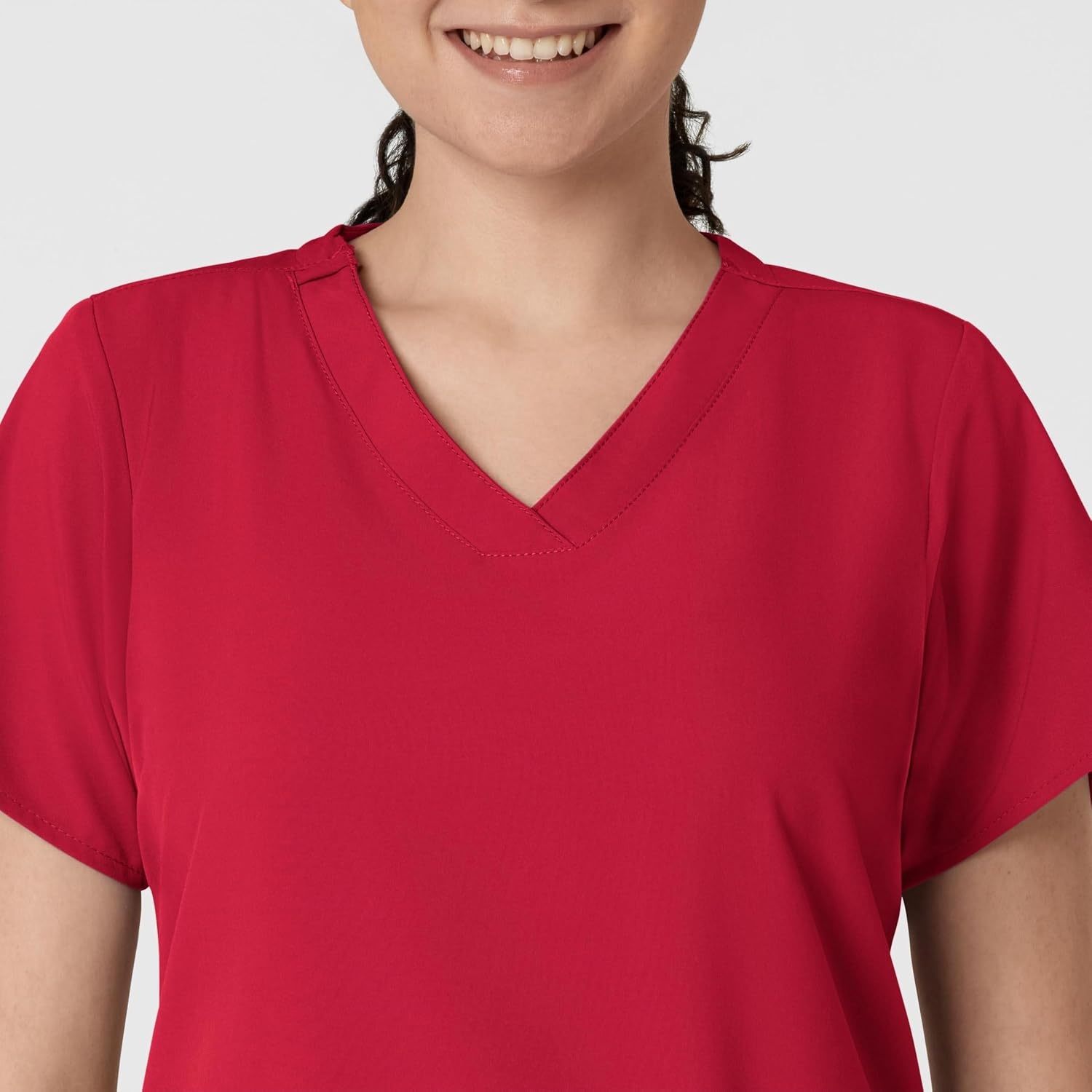 WINK W123 Women’s Basic V-Neck Scrub Top(Red)