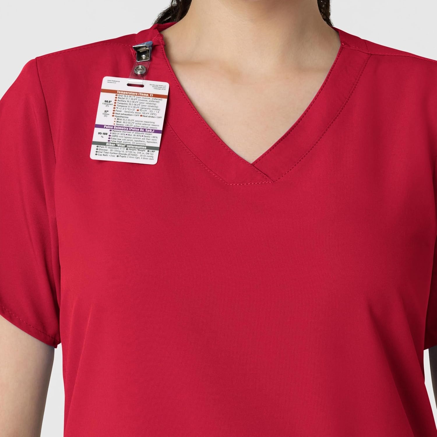 WINK W123 Women’s Basic V-Neck Scrub Top(Red)