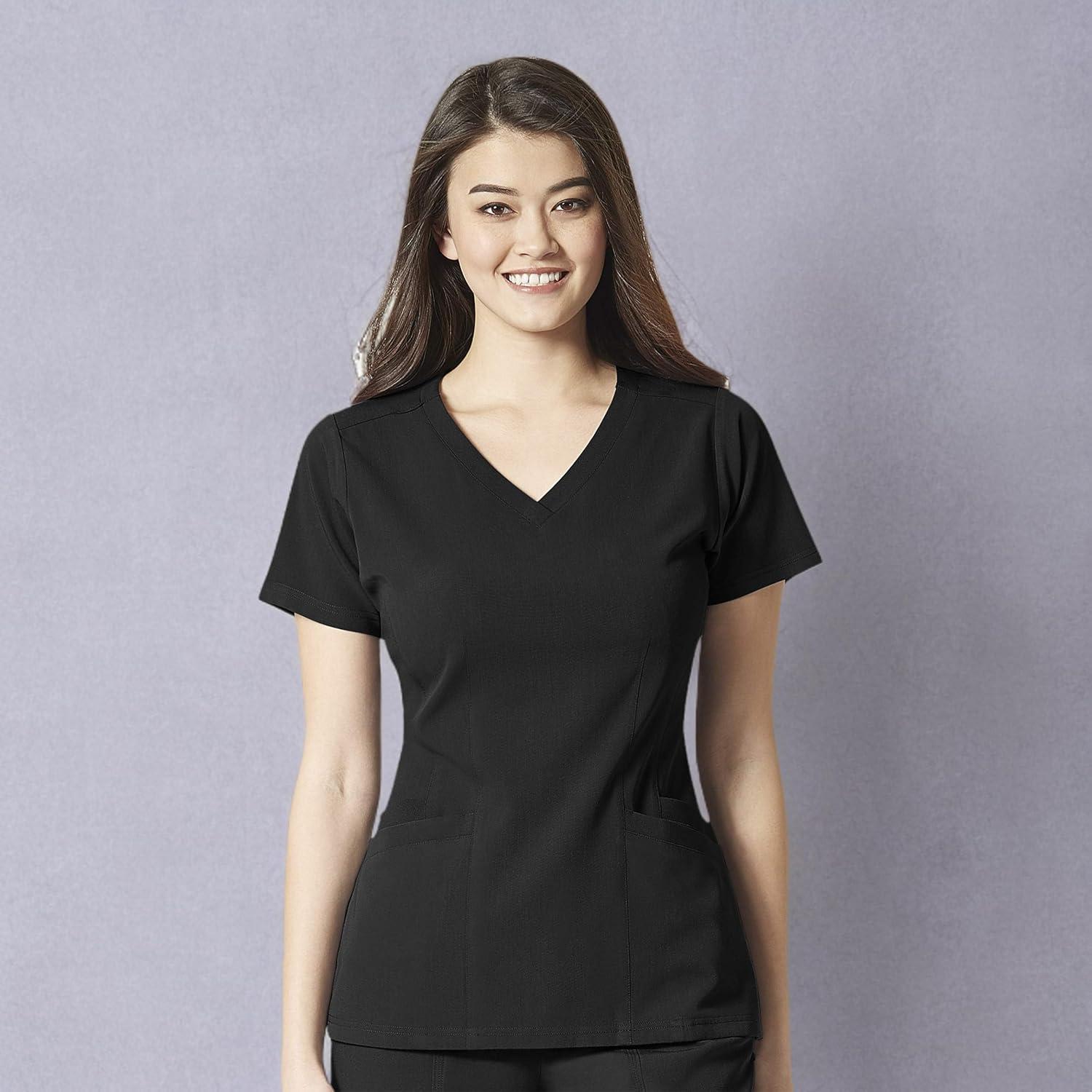 WonderWink Womens Women’s Flex Back V-Neck Scrub Top(Black)