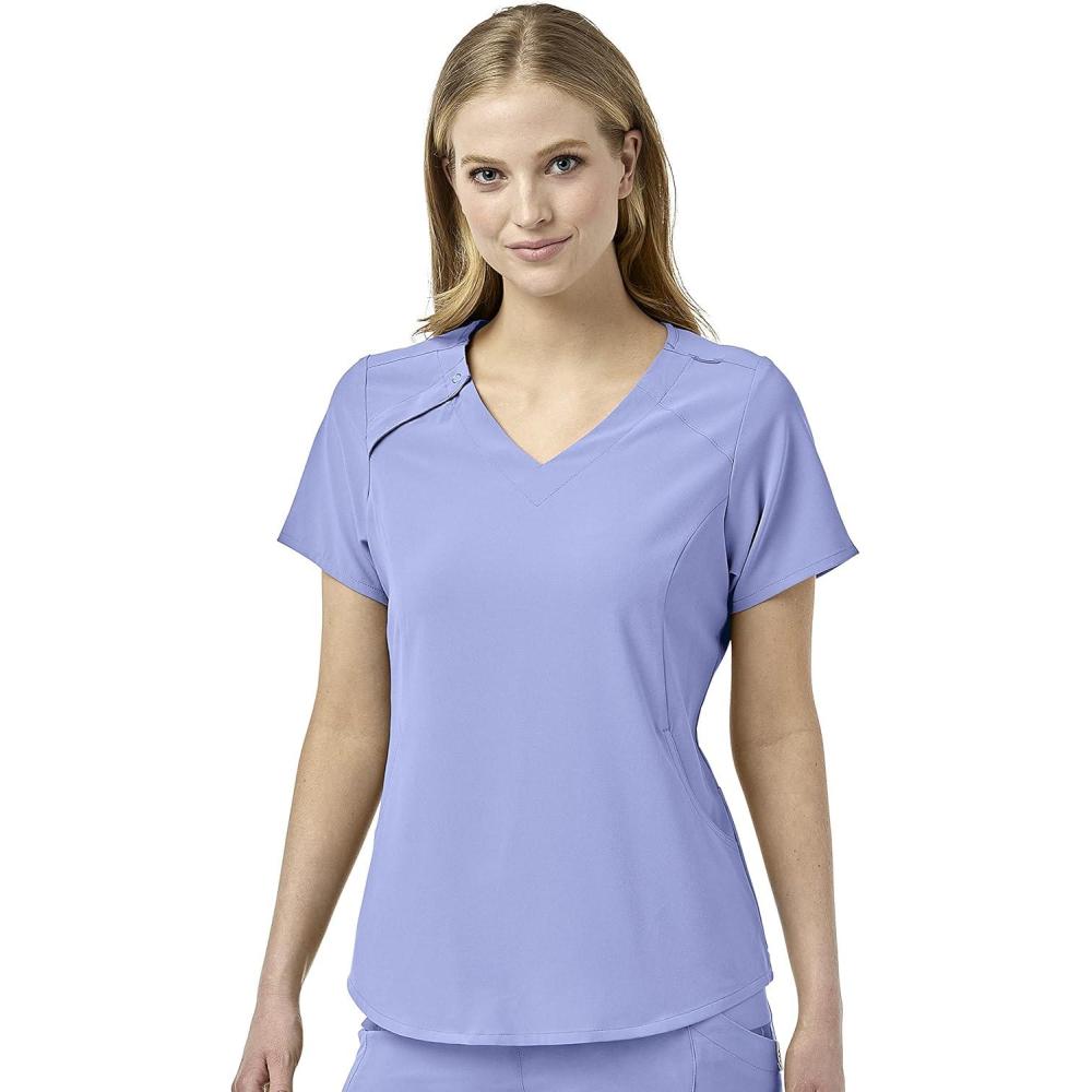 WonderWink Womens Renew Women’s Zip Accent Scrub Top(Ceil Blue)