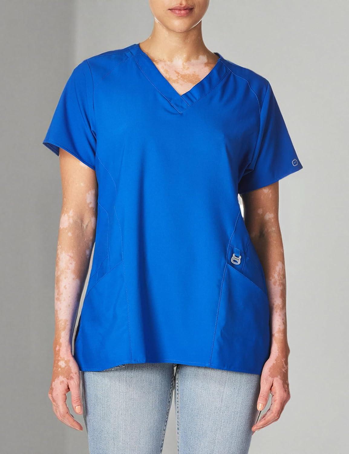 Wink Scrubs for Women, W123, Stylized Vneck Tops with 5 Pockets(Royal)
