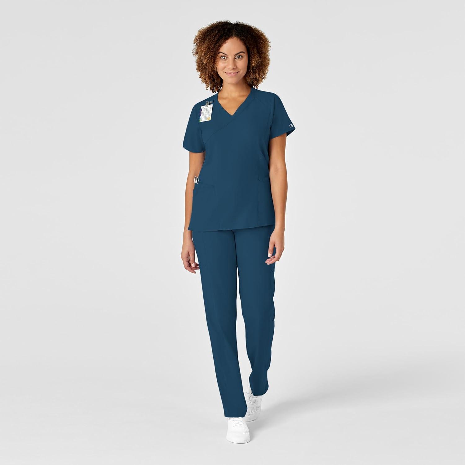 WonderWink Womens Women’s Mock Wrap Scrub Top(Caribbean Blue)