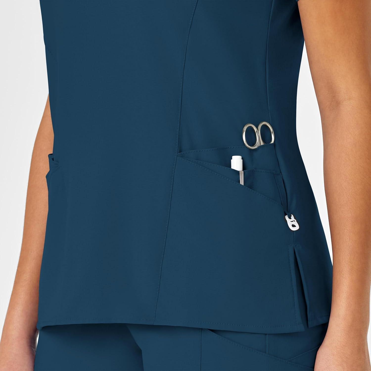 WonderWink Womens Women’s Mock Wrap Scrub Top(Caribbean Blue)