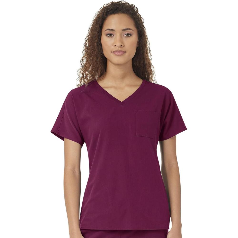 WonderWink Womens Women’s Dolman 3 Pocket Scrub TopMedical Scrubs Shirt(Wine)