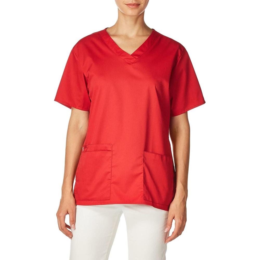 WonderWink Unisex-Adult Unisex V-Neck Top(Red)