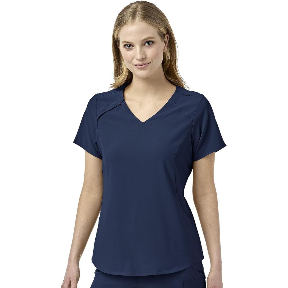 WonderWink Womens Renew Women’s Zip Accent Scrub Top(Navy)