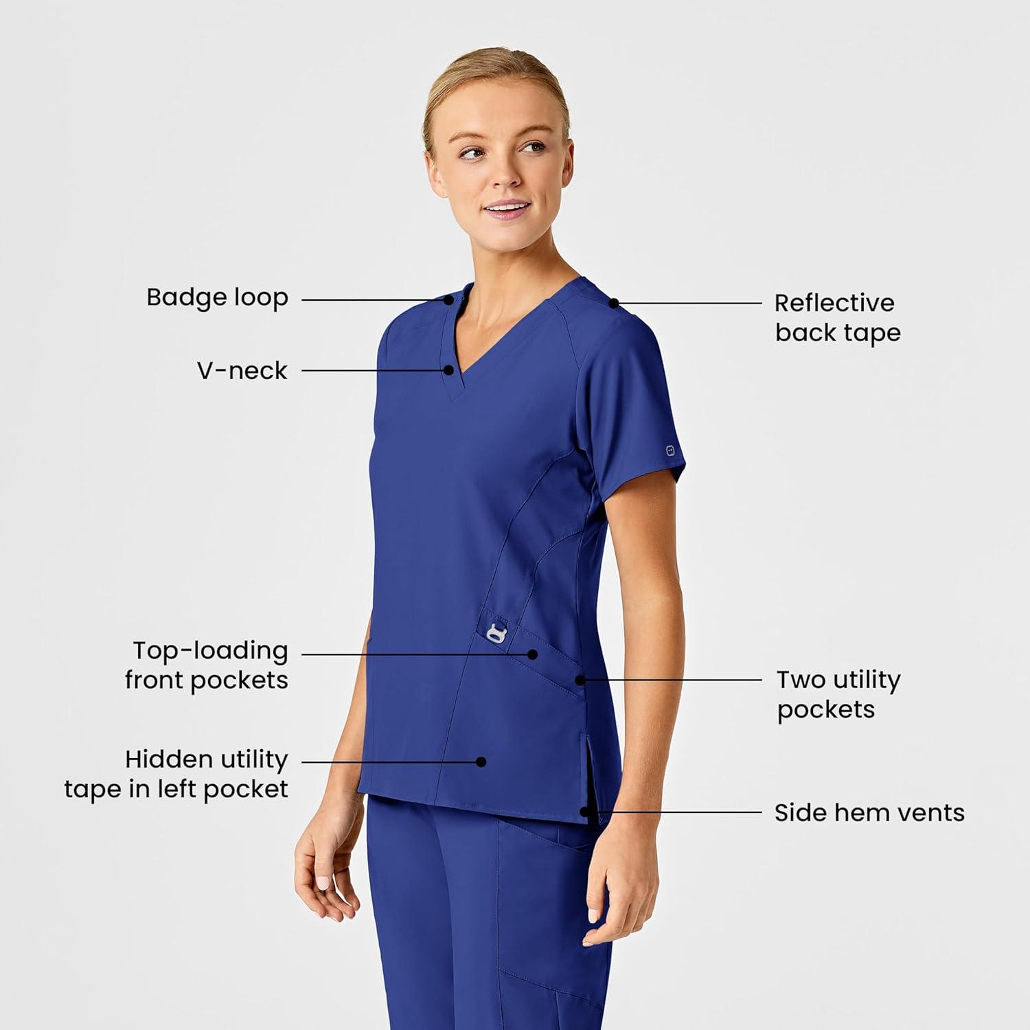 Wink Scrubs for Women, W123, Stylized V-Neck Tops with 5 Pockets(Galaxy Blue)