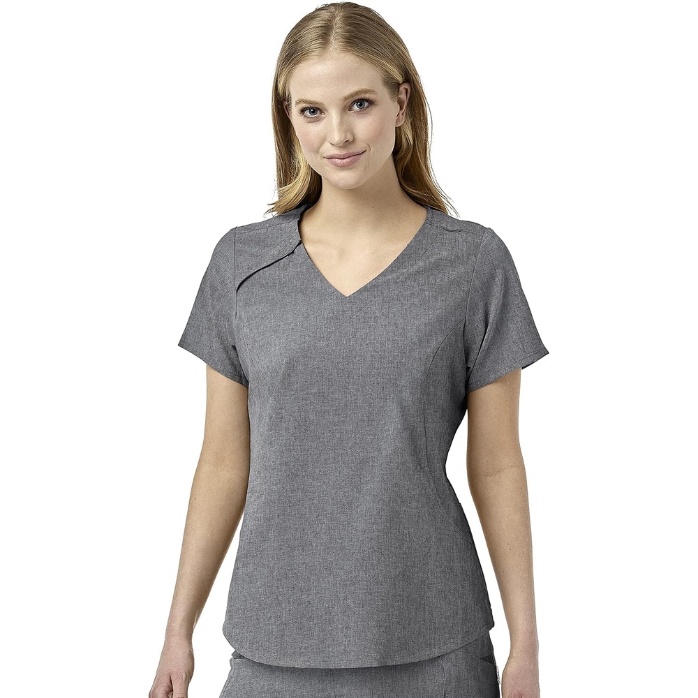 WonderWink Mens Renew Women’s Zip Accent Scrub Top(Grey Heather)