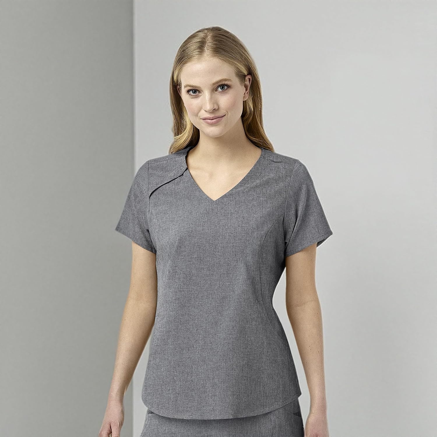 WonderWink Mens Renew Women’s Zip Accent Scrub Top(Grey Heather)