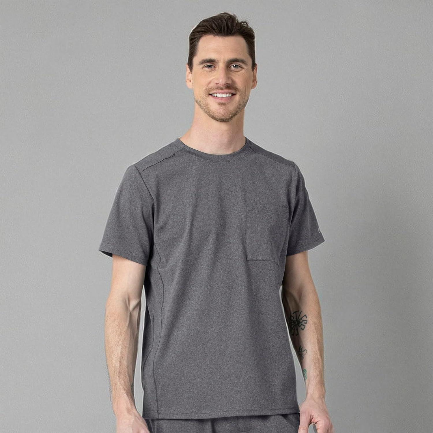 WonderWink Mens Men’s Moto Knit Crew Neck Top(Pewter Heather)