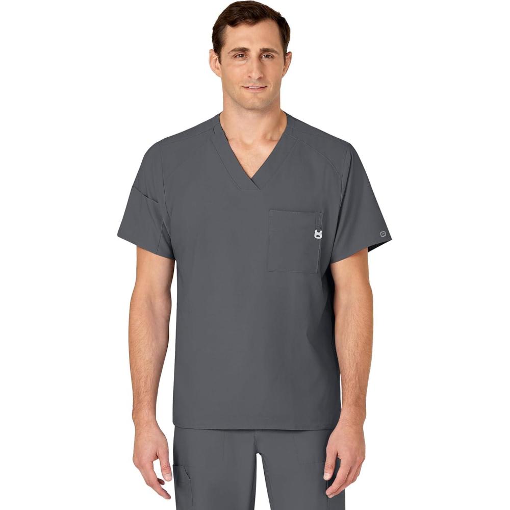 WINK Scrubs for Men, W123, V-Neck Tops with 6 Pockets(Pewter)