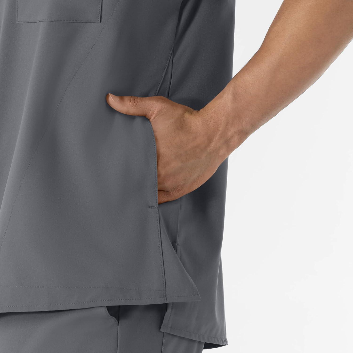 WINK Scrubs for Men, W123, V-Neck Tops with 6 Pockets(Pewter)