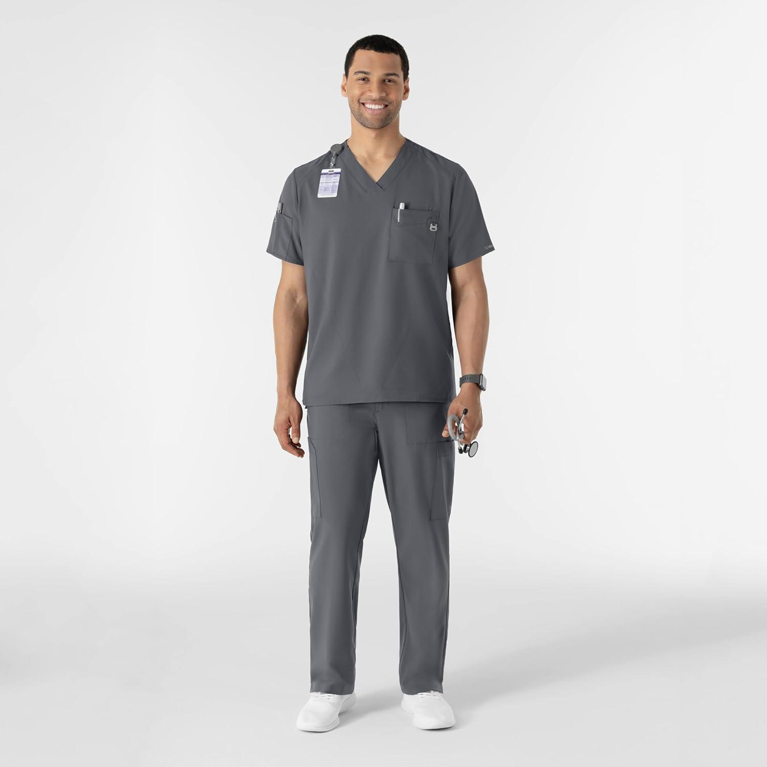 WINK Scrubs for Men, W123, V-Neck Tops with 6 Pockets(Pewter)