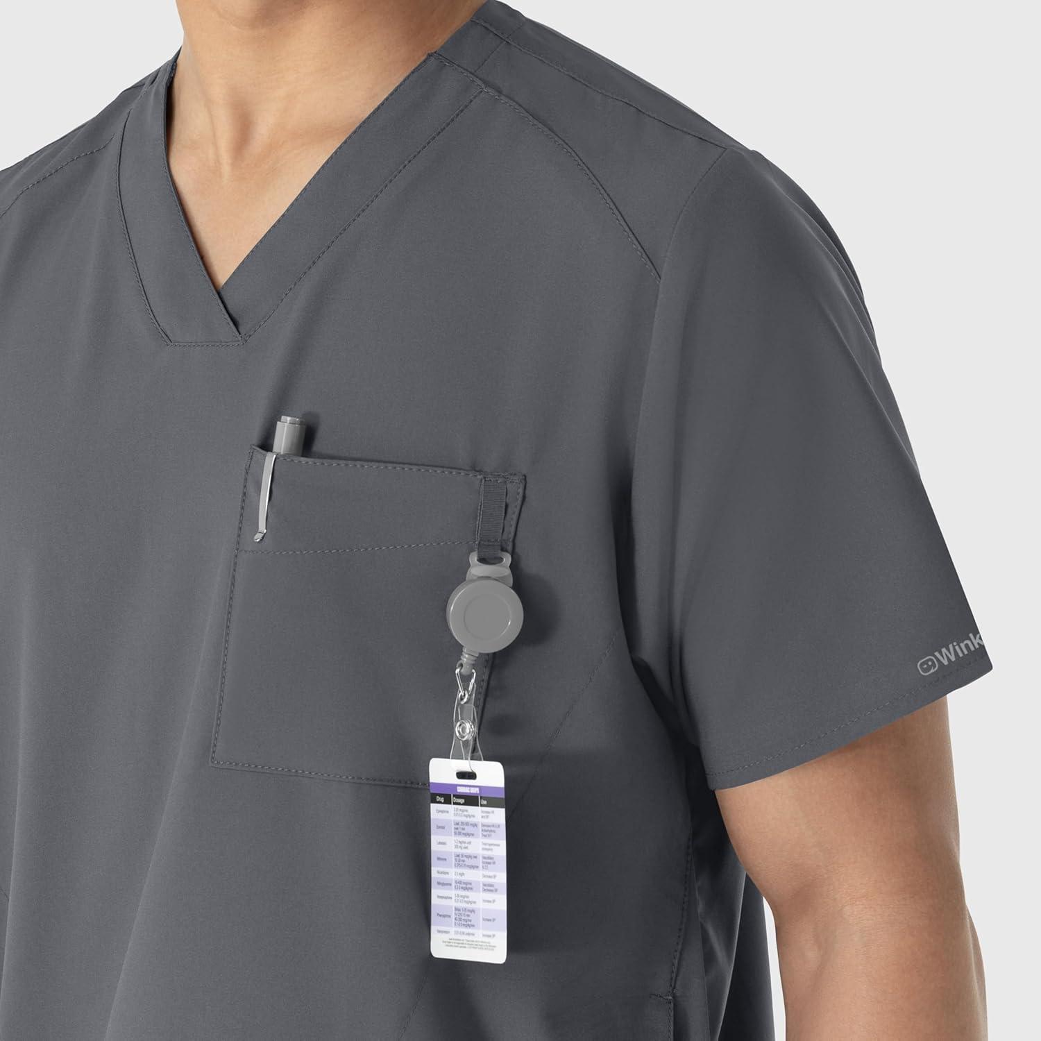 WINK Scrubs for Men, W123, V-Neck Tops with 6 Pockets(Pewter)
