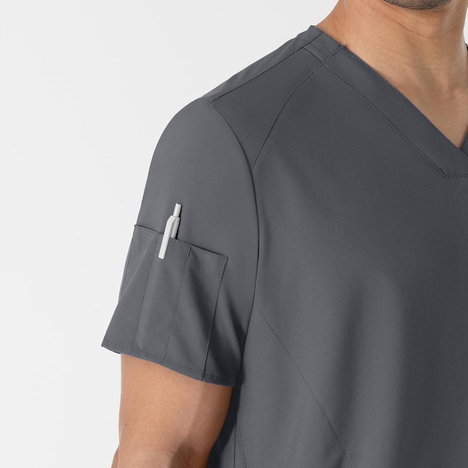 WINK Scrubs for Men, W123, V-Neck Tops with 6 Pockets(Pewter)