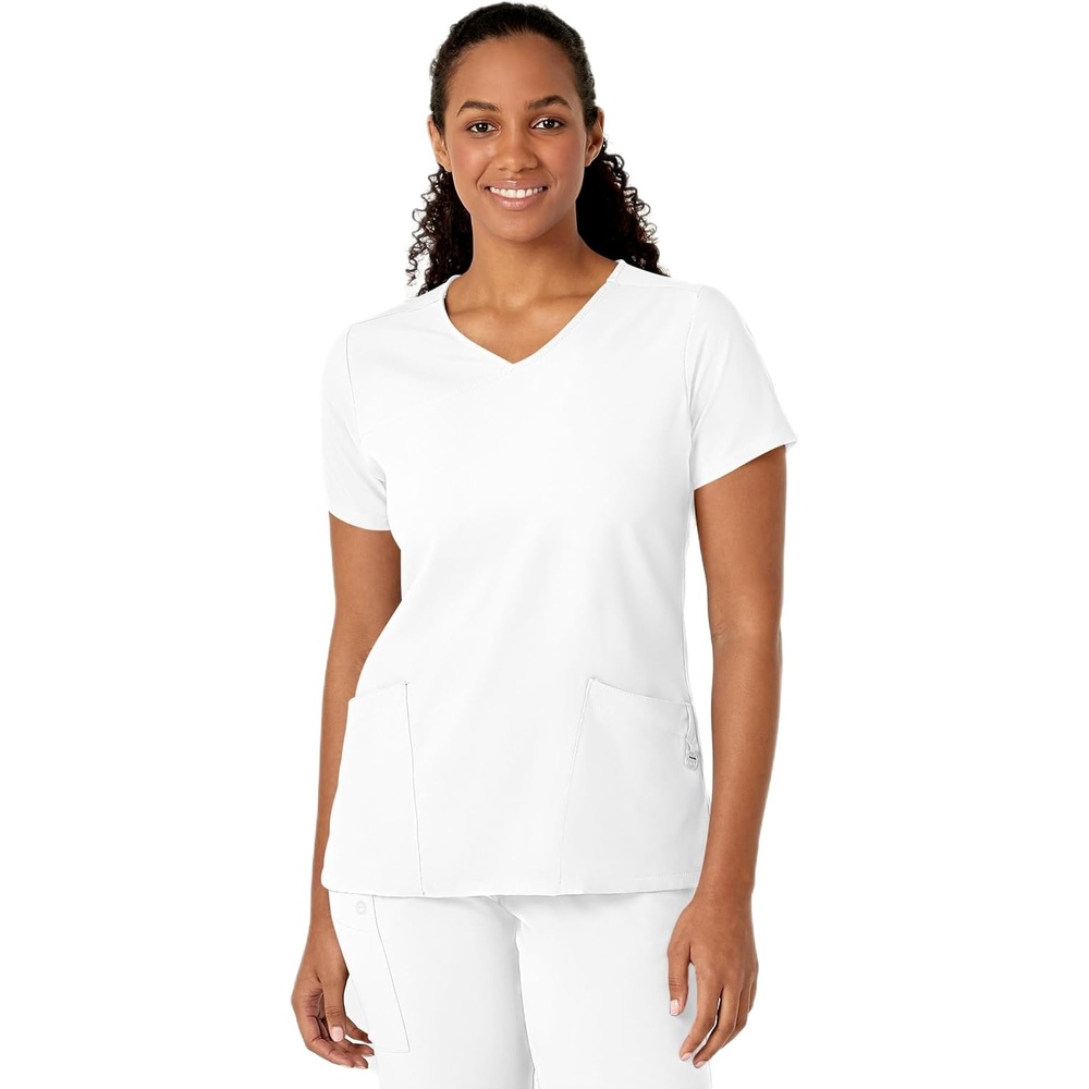 Wink W123 Women’s Y-Neck Wrap Scrub Top(White)