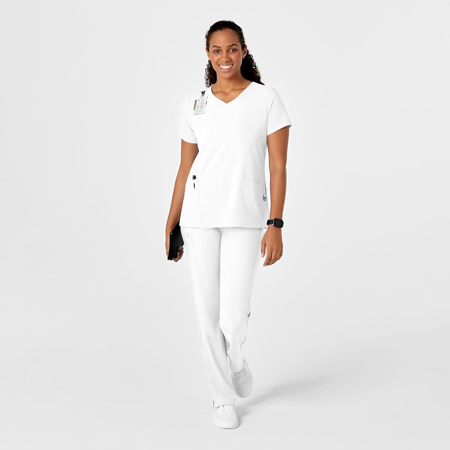 Wink W123 Women’s Y-Neck Wrap Scrub Top(White)
