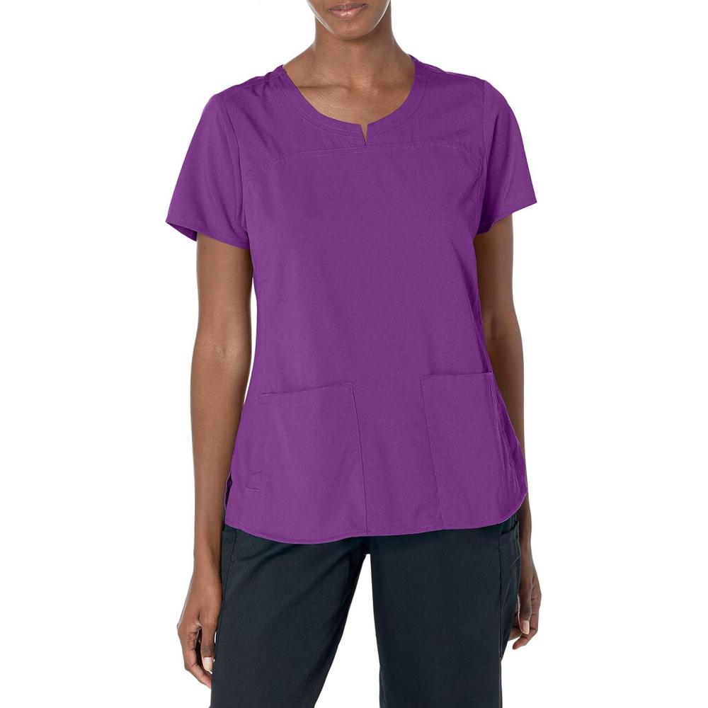 WonderWink Womens Women’s 4 Pocket Notch Neck Scrub Top(Eggplant)
