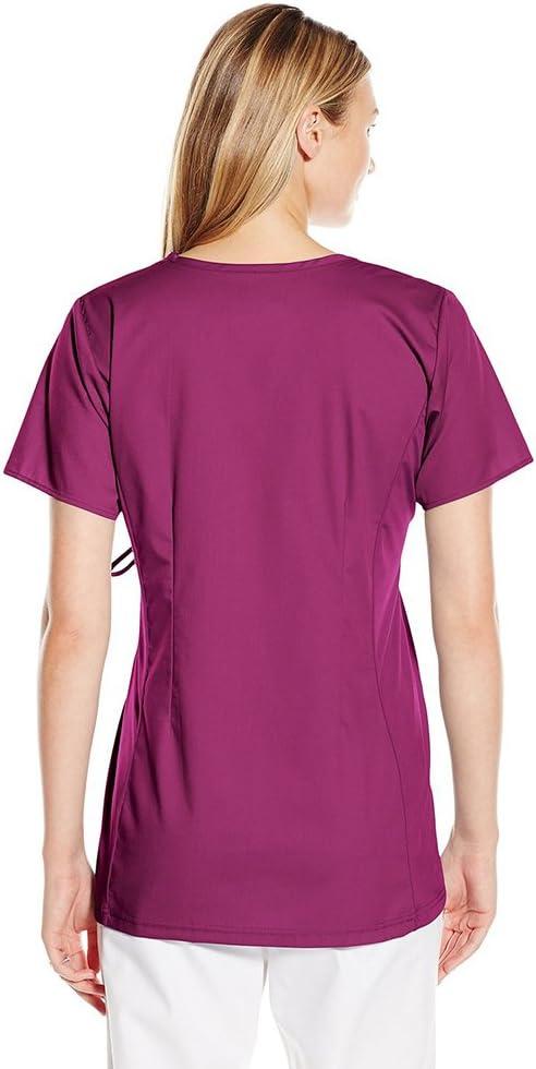Wink WonderWORK Scrubs for Maternity Mock Wrap Scrub Tops(Wine)