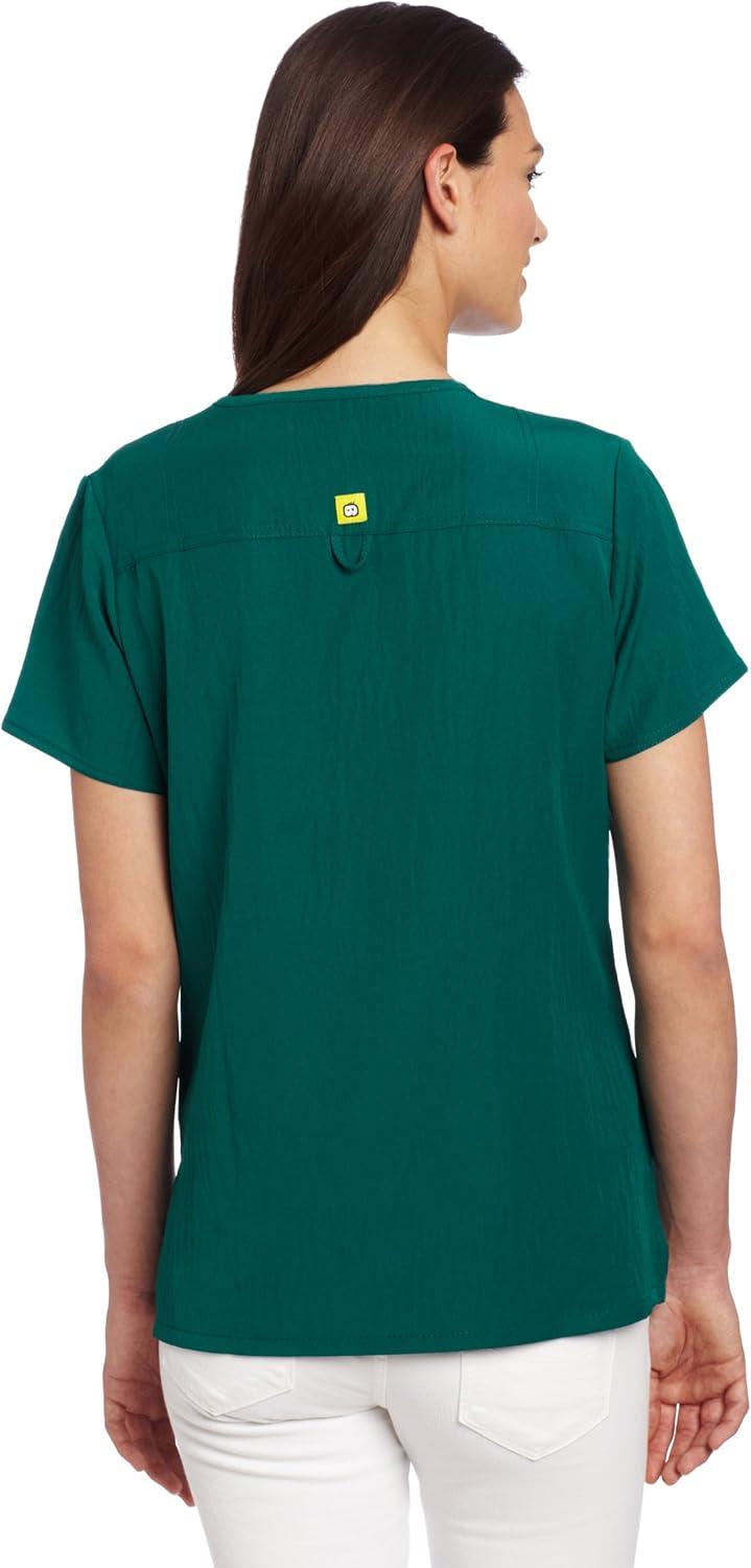 WonderWink Women’s Four Stretch Sporty V-Neck Scrub Top – XS-3XL, 3 Pockets, Eye Protection, Meets ANSI Z87.1(Pack of 1)(Hunter Green)