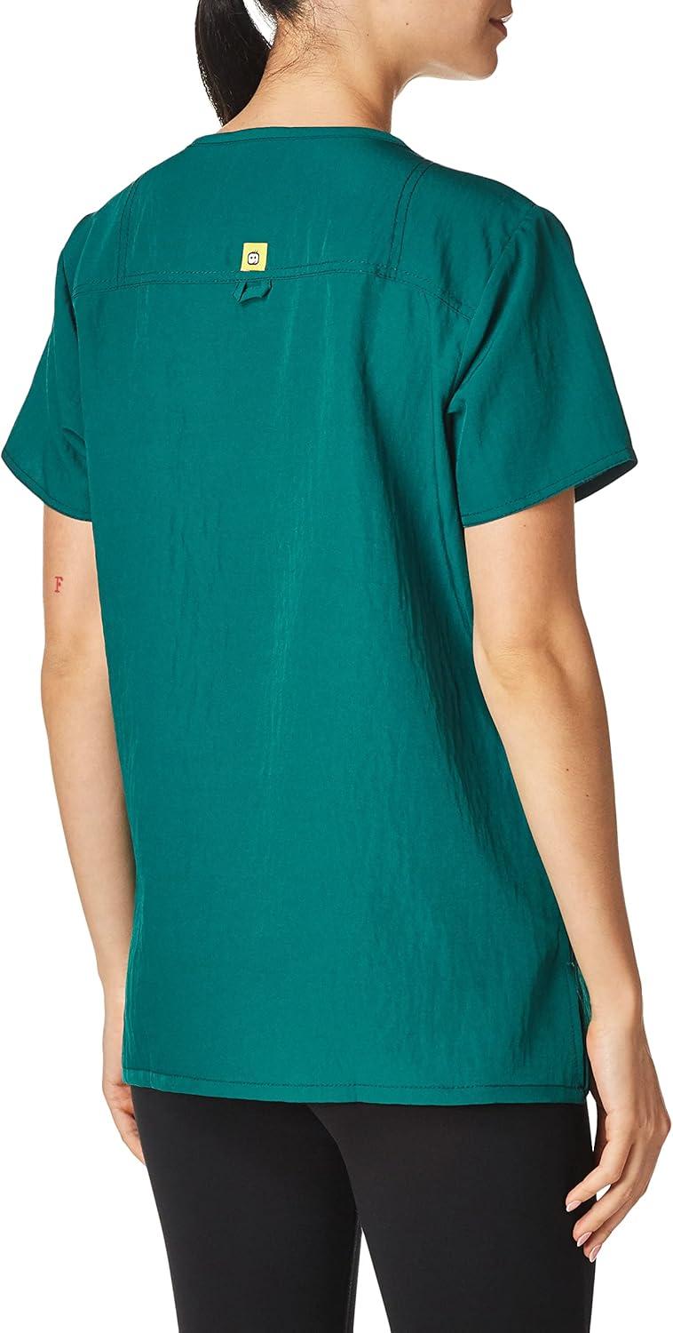 WonderWink Women’s Four Stretch Sporty V-Neck Scrub Top – XS-3XL, 3 Pockets, Eye Protection, Meets ANSI Z87.1(Pack of 1)(Hunter Green)