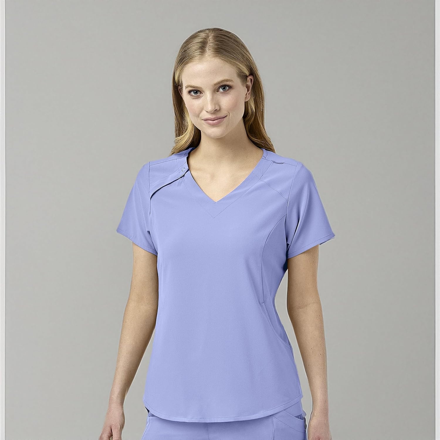 WonderWink Mens Renew Women’s Zip Accent Scrub Top(Ceil Blue)