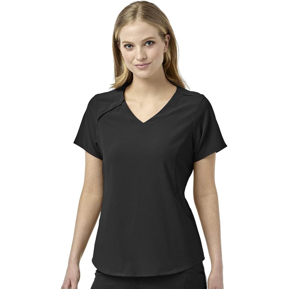 WonderWink Womens Renew Women’s Zip Accent Scrub Top(Black)