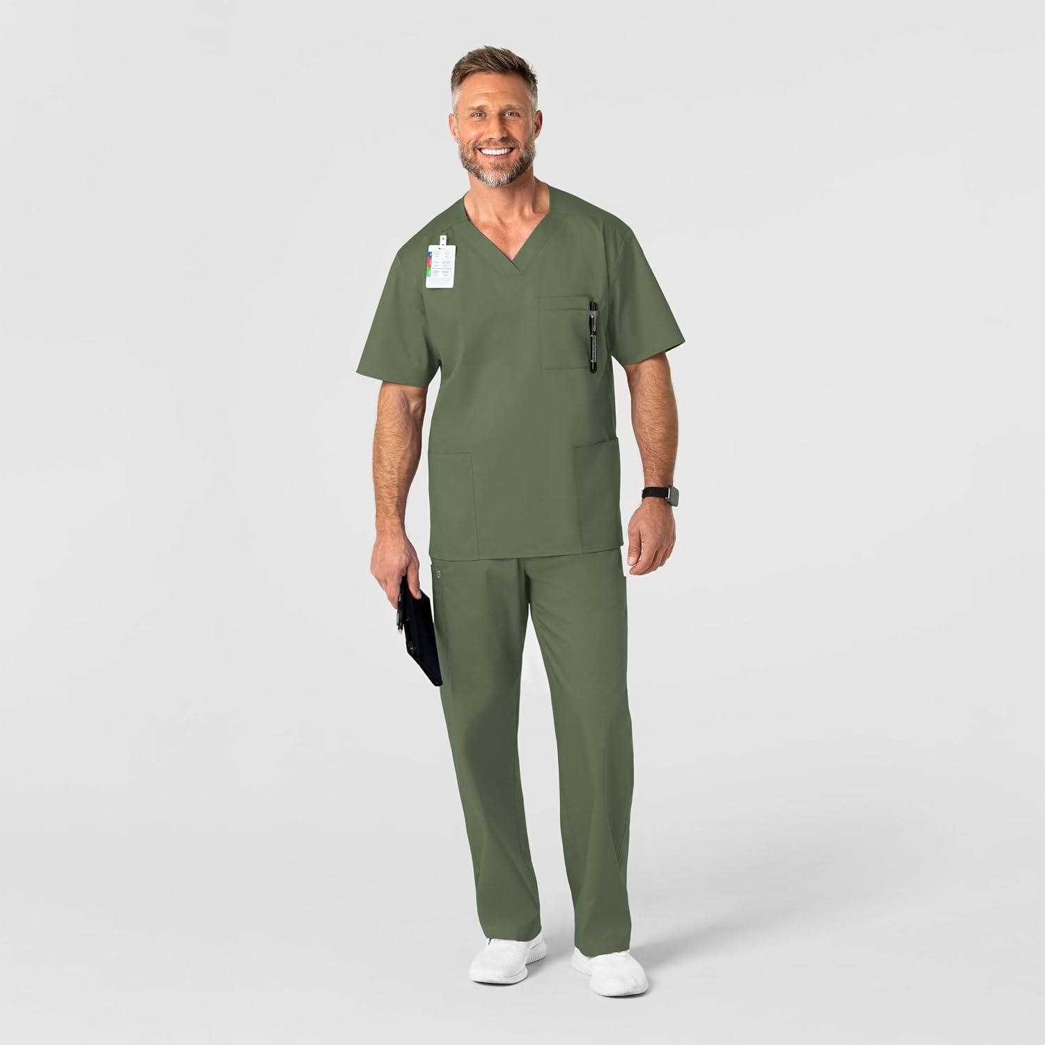 WonderWink Men’s Big Wonderwork Big Men’s V Neck Scrub Top(Olive)