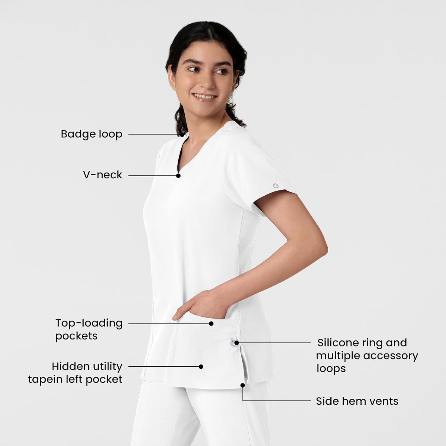 Wink Scrubs for Women, W123, Classic V-Neck Tops with 2 Pockets(White)