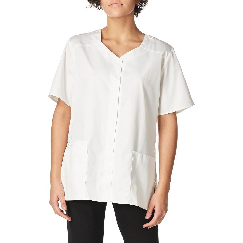 WonderWink Women’s Wonderwork Short Sleeve Snap Jacket(White)