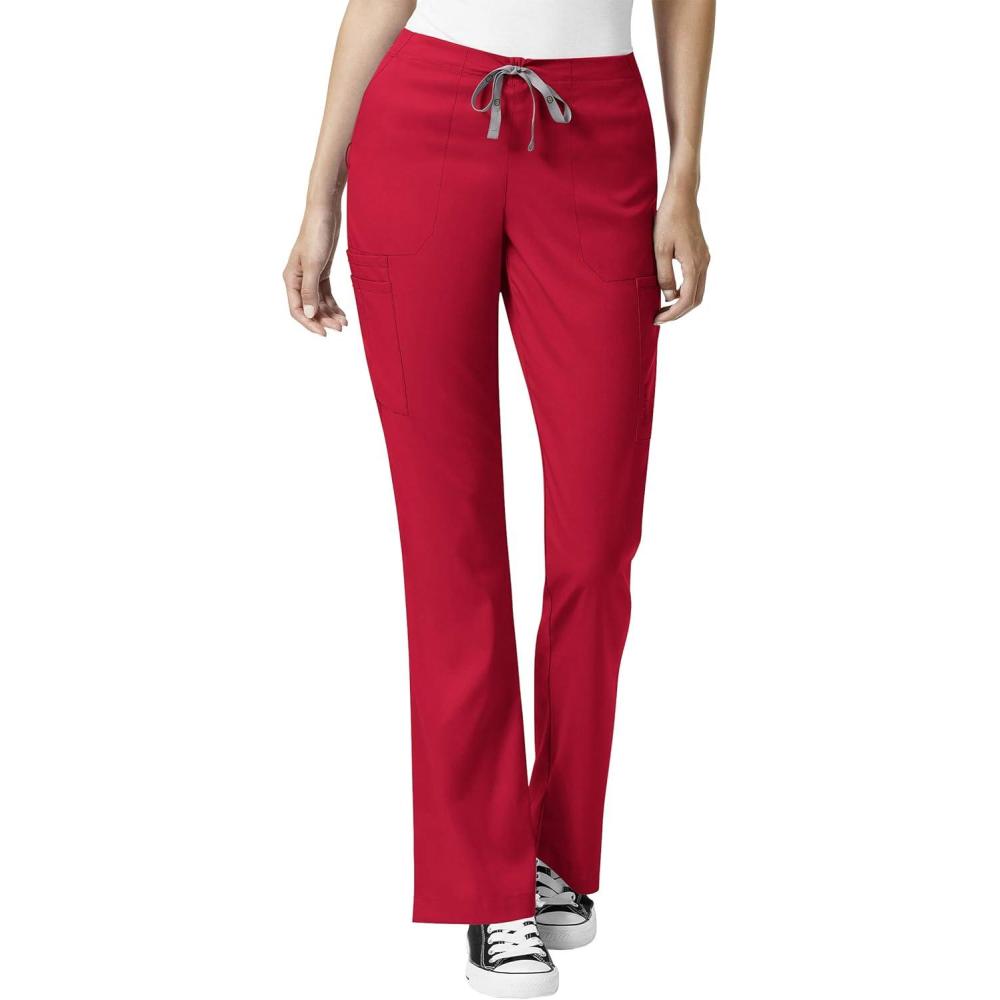 WonderWink Women’s Moderate Flare Leg Cargo Pant(Red)