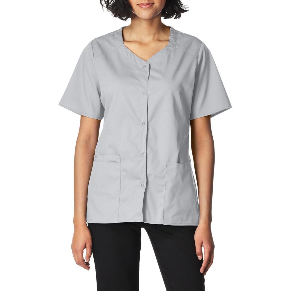 WonderWink Women’s Wonderwork Short Sleeve Snap Jacket(Grey)