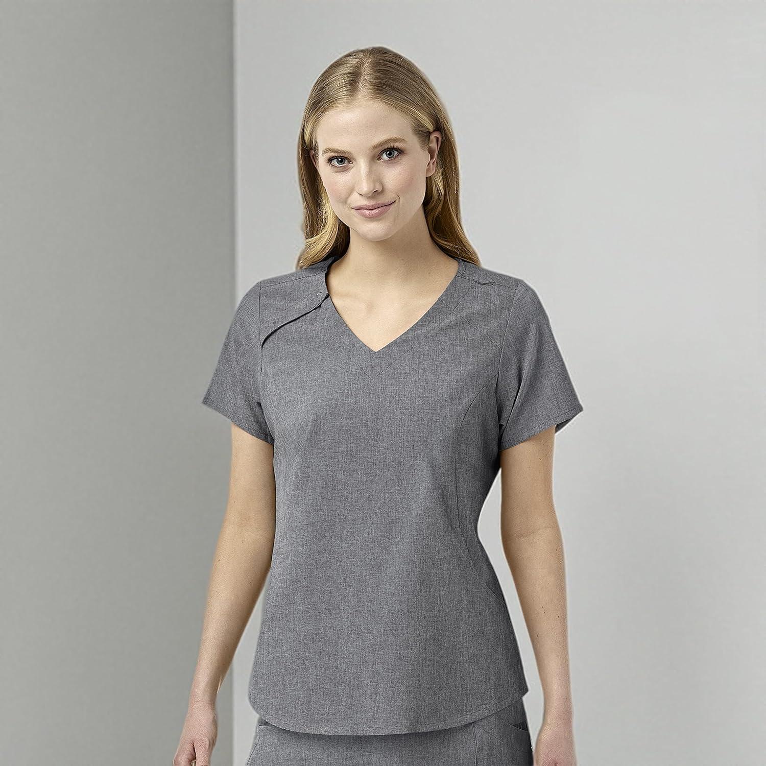 WonderWink Womens Renew Women’s Zip Accent Scrub Top(Grey Heather)