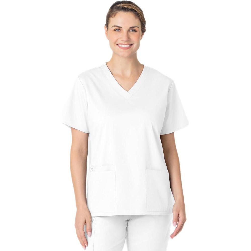 WonderWink Unisex-Adult Unisex V-Neck Top(White)