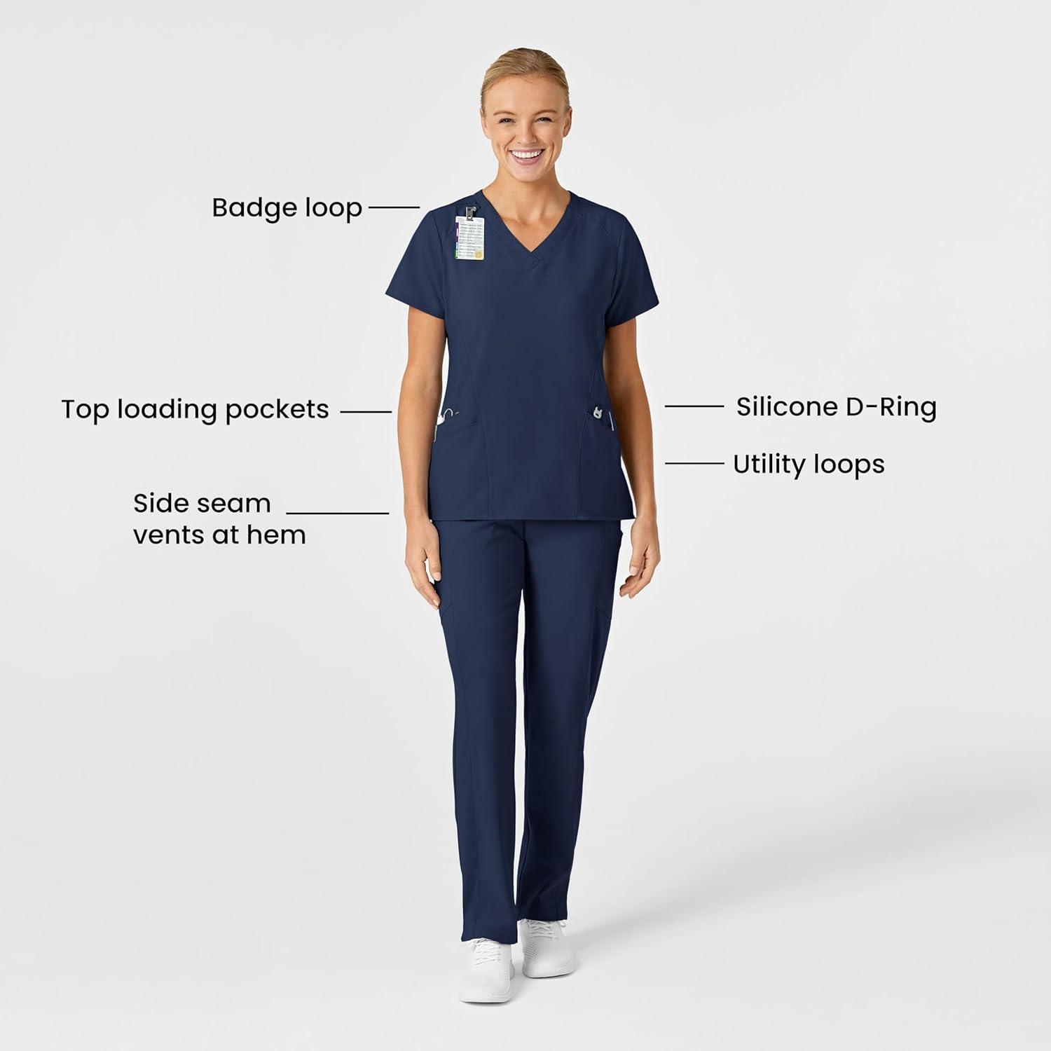Wink Scrubs for Women, W123, Stylized Vneck Tops with 5 Pockets(Navy)